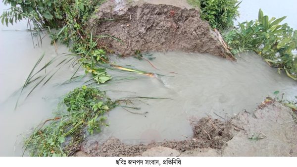 দুমকীতে বাঁধ ভেঙে পানিবন্দি শতাধিক পরিবার